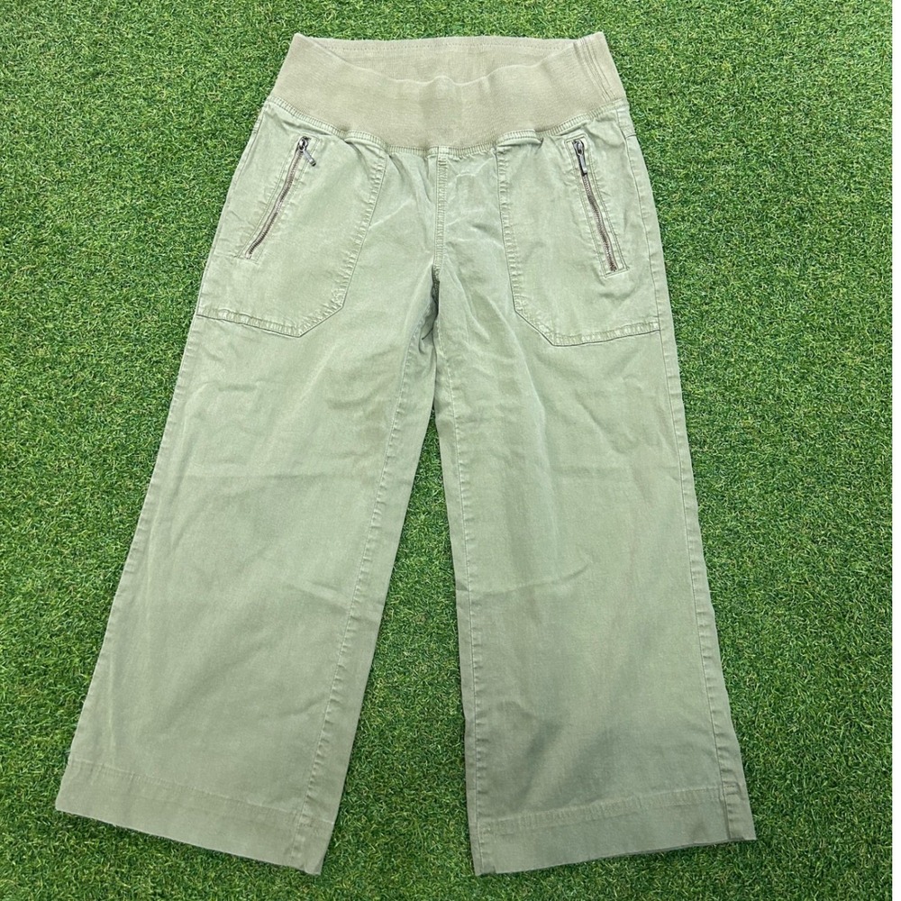 Orvis Women Olive Green Wide Leg Crop Pants Elastic Waist Size 4